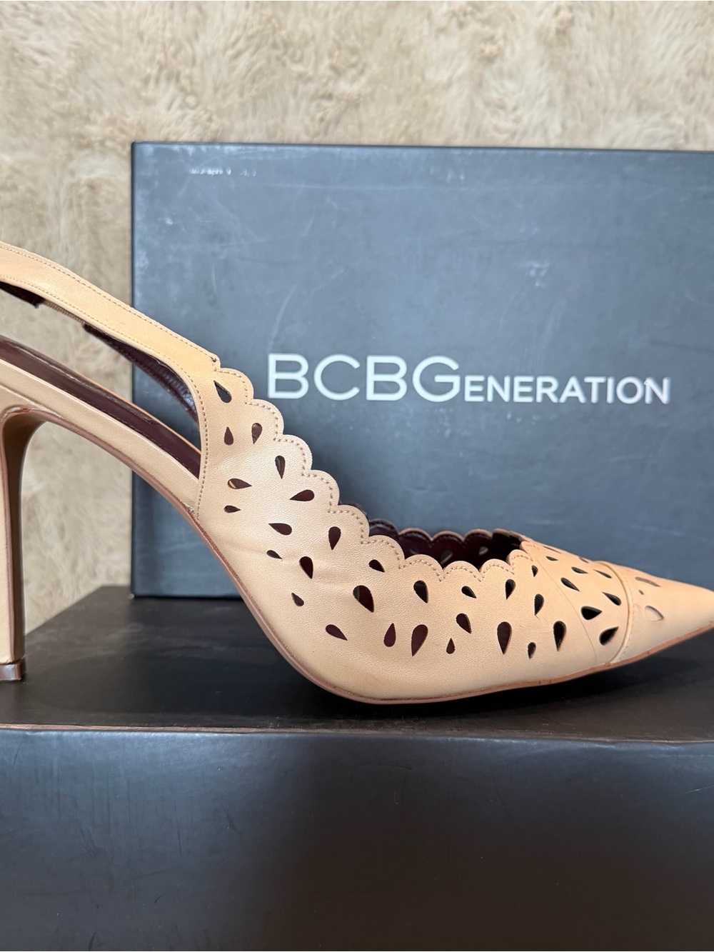 BCBGeneration Talyn Laser-Cut Pointed Slingback Heel 12